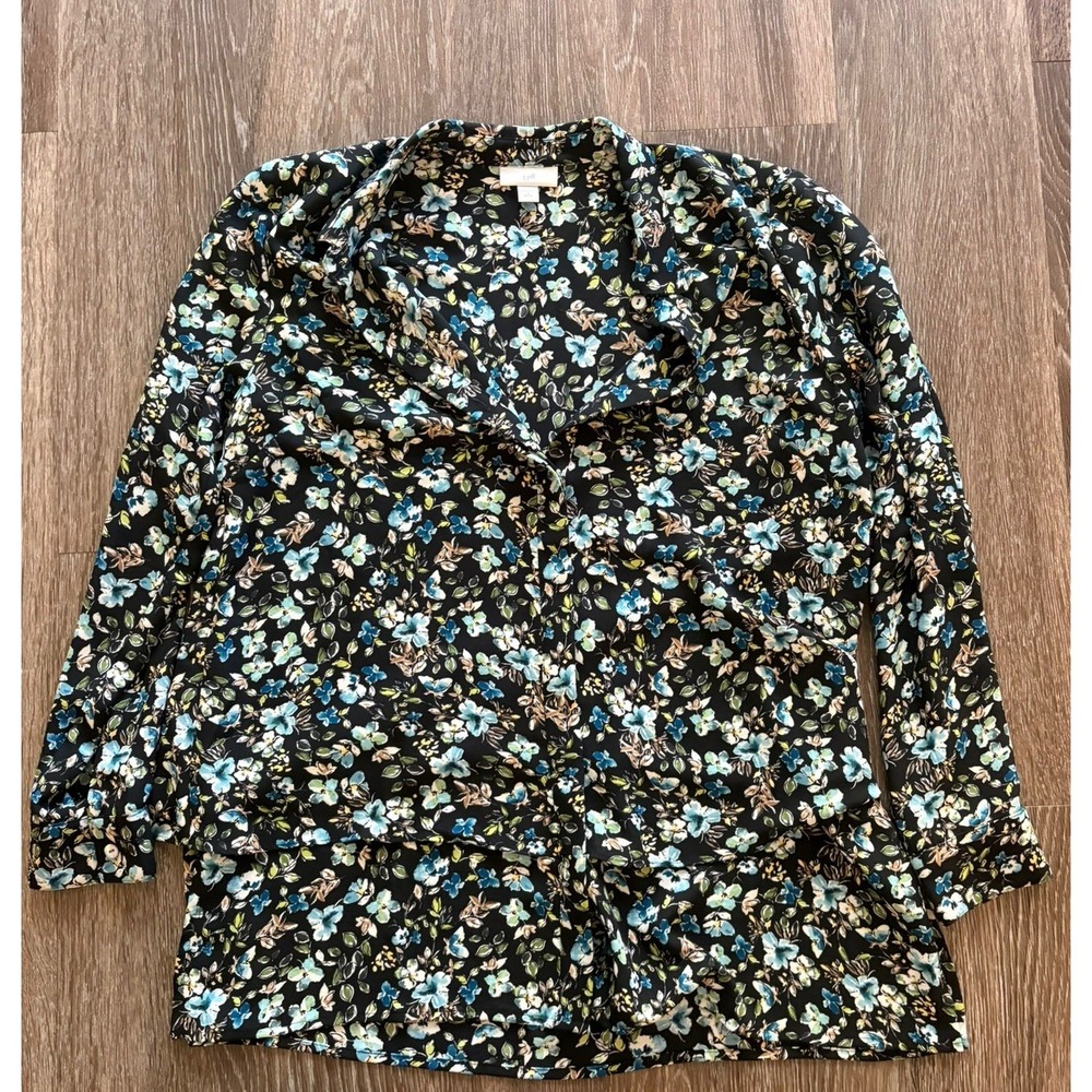 J.Jill Button Up Shirt Womens S Petite Multicolor Floral Long Sleeve Collared